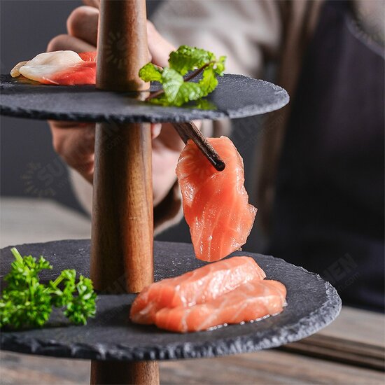 Sushi Sashimi Wooden Rock Tray Dessert Cake Dinner Cupcake Display Holder Stand