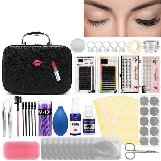 22pcs Lash Starter Kit Eyelash Extension Makeup Practice Set Bag False Eyelash Extension Training Makeup Beginner Practice Kit