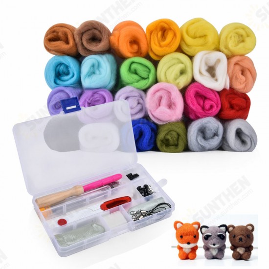 24 Color DIY Wool Felt Kit Needles Tool Set Handmade Needle Felting Mat Starter Fabric Sewing Kit for DIY Felting Craft Project