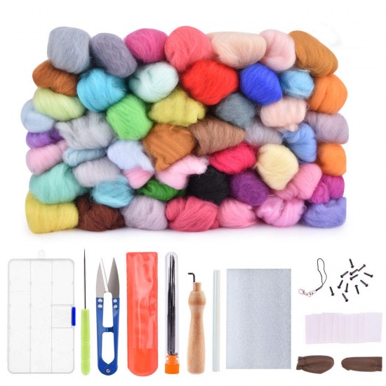 50 Color DIY Wool Felt Kit Needles Tool Set Handmade Needle Felting Mat Starter Fabric Sewing Kit for DIY Felting Craft Project