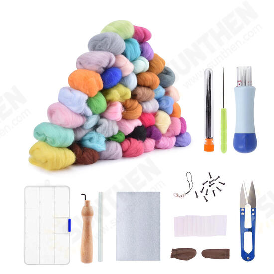 50 Color DIY Wool Felt Kit Needles Tool Set Handmade Needle Felting Mat Starter Fabric Sewing Kit w/ Felting Handle Clover