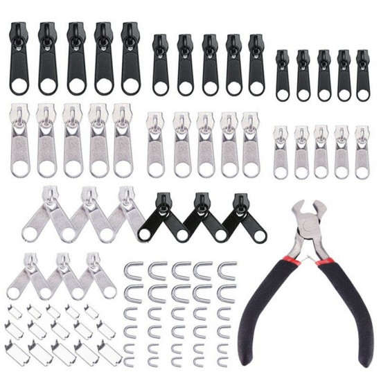 85Pcs Zipper Repair Kit Zipper Replacement Zipper Pull Rescue Kit with Zipper Install Pliers Tool and Zipper Extension Pulls for Clothing Jackets Purses Luggage Backpacks