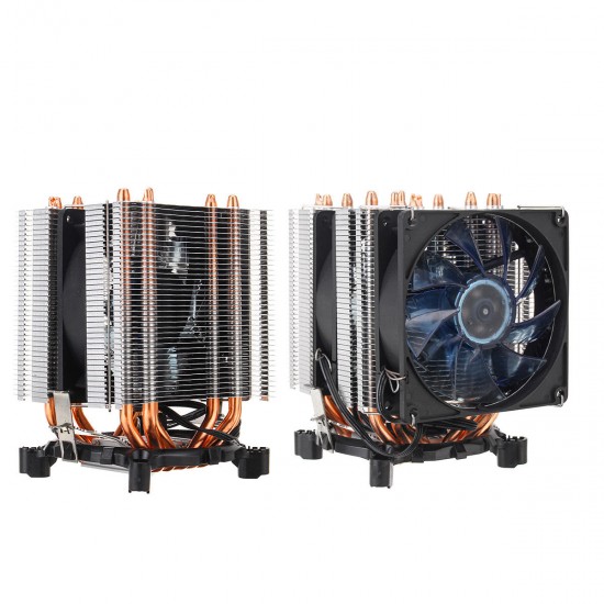 3Pin Six Copper Heat Pipes Blue Backlit CPU Cooling Fan for Intel 775 1150 1151 AMD