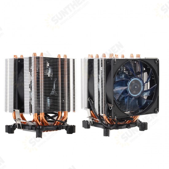 3Pin Six Copper Heat Pipes Blue Backlit CPU Cooling Fan for Intel 775 1150 1151 AMD