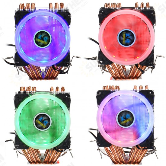 CPU Cooler LED RGB 6 Heatpipes 4 Pin Dual Fan For Intel 1156/1155/1151/775 AMD