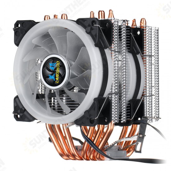 CPU Cooler LED RGB 6 Heatpipes 4 Pin Dual Fan For Intel 1156/1155/1151/775 AMD