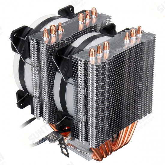 CPU Cooler LED RGB 6 Heatpipes 4 Pin Dual Fan For Intel 1156/1155/1151/775 AMD