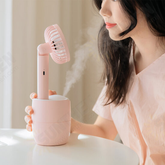 2 In 1 Rotating Spray Air Humidifier Fan USB Charging 3 Gears White Pink Blue