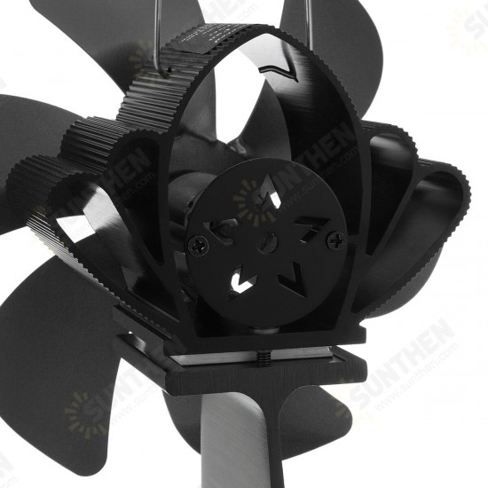 6 Blades Heat Powered Stove Fan Black Fireplace Log Wood Burner Eco-fan Quiet Home Fireplace Fan Efficient Heat Distribution