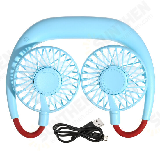 DC 5V 1A Neck Hanging Fan Dual Head Cooling Mini Fan USB Rechargeable Camping Travel