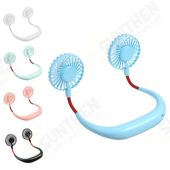 DC 5V 1A Neck Hanging Fan Dual Head Cooling Mini Fan USB Rechargeable Camping Travel