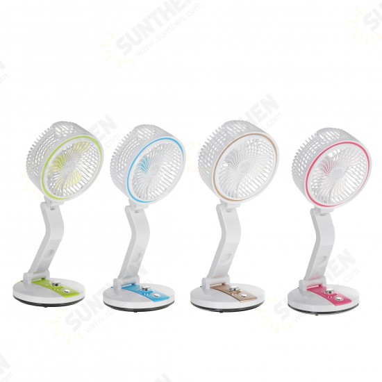 Foldable Mini Desktop Fan USB Rechargeable Fan Low Noise 2 Gear LED Adjustment