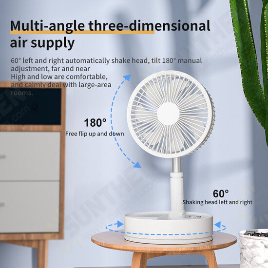 Folding Fan USB Desktop Fan with Remote Control 8 inches Pedestal Fan 3 Wind Mode 4 Gear Wind Speed 7200mAh Battery 7 Large Blades Adjustable Height for Home Bedroom Livingroom Office Outdoor