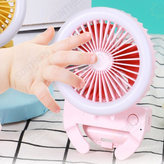 Handheld Phone Clip LED Fan Mini Folding 180° Rotation 2 Modes Fill Light 3 Speed Wind Fan Make-up Outdoors Camping Travel