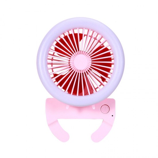 Handheld Phone Clip LED Fan Mini Folding 180° Rotation 2 Modes Fill Light 3 Speed Wind Fan Make-up Outdoors Camping Travel