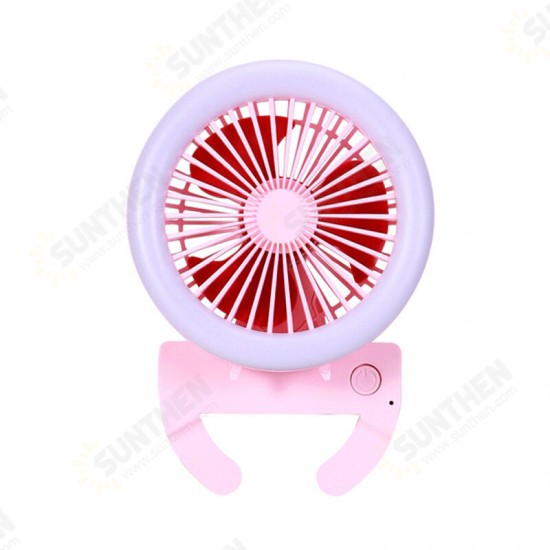 Handheld Phone Clip LED Fan Mini Folding 180° Rotation 2 Modes Fill Light 3 Speed Wind Fan Make-up Outdoors Camping Travel