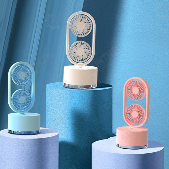 Mini Dual Head Fan 3 Speeds USB Rechargeable Air Condition Fan 400ml Water Tank Spray Humidification