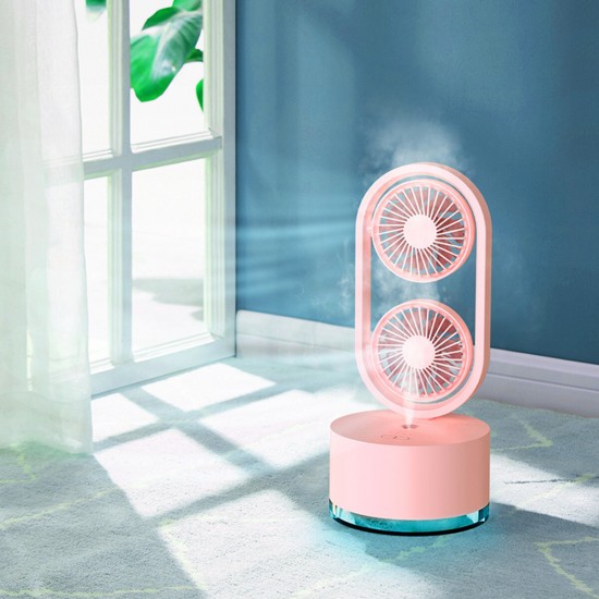 Mini Dual Head Fan 3 Speeds USB Rechargeable Air Condition Fan 400ml Water Tank Spray Humidification