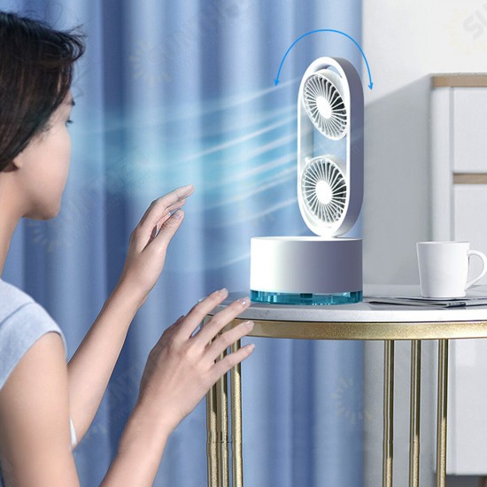 Mini Dual Head Fan 3 Speeds USB Rechargeable Air Condition Fan 400ml Water Tank Spray Humidification