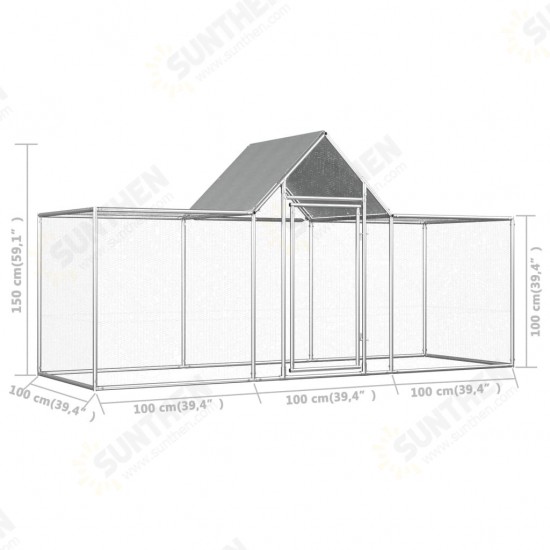 144559 Chicken Cage Coop 3x1x1.5 m Galvanised Steel Pet Supplies Rabbit House Pet Home Puppy Bedpen Fence Playpen