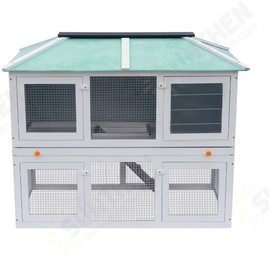 170344 Outdoor Animal Rabbit Cage Double Floor Wood 130 x 68 x 105 cm Pet Cage Double House Pet Supplies Rabbit House Pet Home Puppy Bedpen Fence Playpen