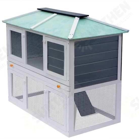 170344 Outdoor Animal Rabbit Cage Double Floor Wood 130 x 68 x 105 cm Pet Cage Double House Pet Supplies Rabbit House Pet Home Puppy Bedpen Fence Playpen