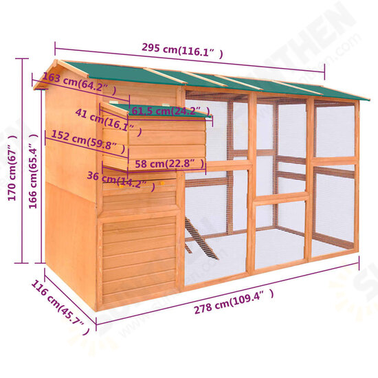 170411 Chicken Coop Wood 295x163x170 cm House Pet Supplies Rabbit House Pet Home Puppy Bedpen Fence Playpen