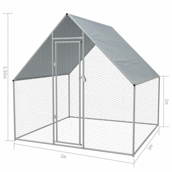 170494 Outdoor Chicken Cage 2x2x1.92 m Galvanised Steel House Pet Supplies Rabbit House Pet Home Puppy Bedpen Fence Playpen