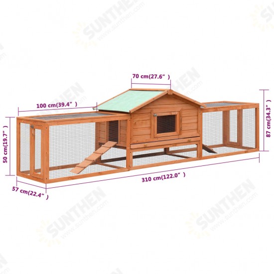 170642 Outdoor Rabbit Hutch Solid Pine & Fir Wood 310x70x87 cm House Pet Supplies Rabbit House Pet Home Puppy Bedpen Fence Playpen