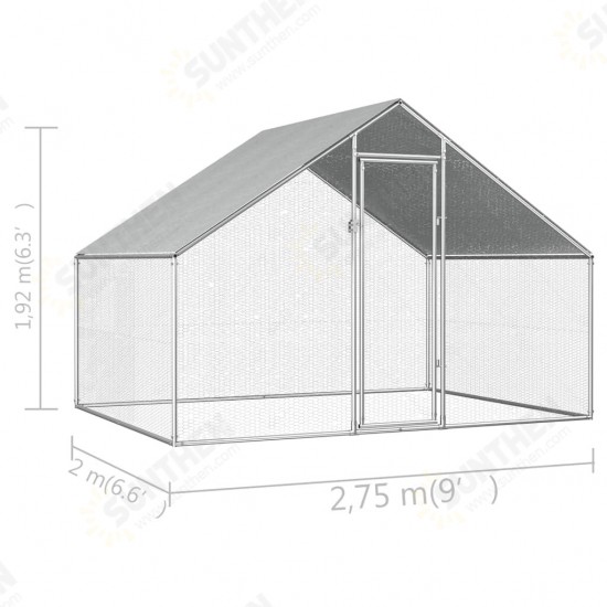 170788 Outdoor Chicken Cage 2.75x2x1.92 m Galvanised Steel Pet Supplies Rabbit House Pet Home Puppy Bedpen Fence Playpen