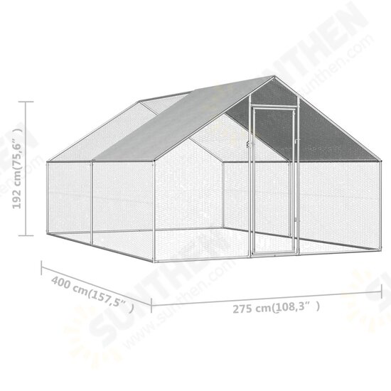 170789 Outdoor Chicken Cage 2.75x4x1.92 m Galvanised Steel Pet Supplies Rabbit House Pet Home Puppy Bedpen Fence Playpen