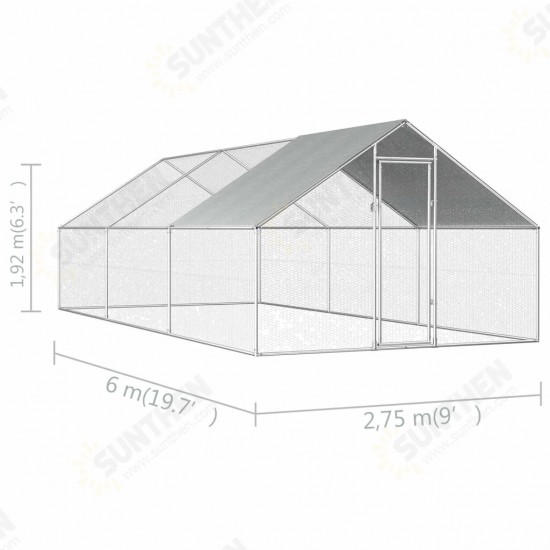 170790 Outdoor Chicken Cage 2.75x6x1.92 m Galvanised Steel Pet Supplies Rabbit House Pet Home Puppy Bedpen Fence Playpen