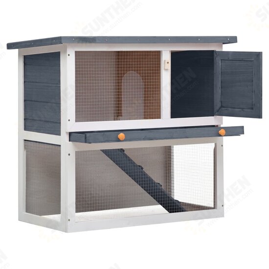 170831 Outdoor Rabbit Hutch 1 Door 90 x 45 x 80 cm Grey Wood Pet Supplies Rabbit House Pet Home Puppy Bedpen Fence Playpen