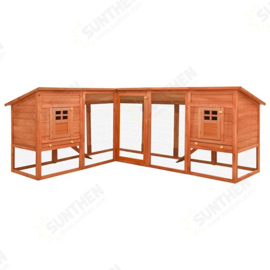 170872 Outdoor Rabbit Hutch with Run Brown Solid Fir Wood Pet Supplies Dog House Pet Home Cat Bedpen Fence Playpen