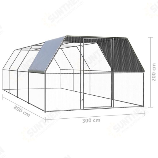 3089326 Outdoor Chicken Cage 3x8x2 m Galvanised Steel Pet Supplies Dog House Pet Home Cat Bedpen Fence Playpen