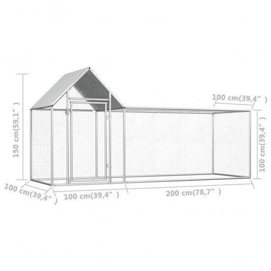 144554 Outdoor Chicken Coop 3x1x1.5 m Galvanised Steel House Cage Foldable Puppy Cats Sleep Metal Playpen Exercise Training Bedpan Pet Supplies