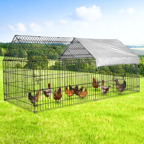 Chicken Coop Run Cage Upgrade 86.6inch*40inch*38inch Metal Chicken Fence Pen Pet Playpen Enclosures with Protection Cover&Ground Nail,Cage Indoor Outdoor Yard for Small Animals Cat Hen Duck Rabbit