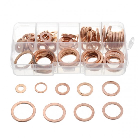100Pcs Assorted Copper Sealing Solid Gasket Washer Sump Plug Oil For Boat Crush Flat Seal Ring Tool Hardware 1 order