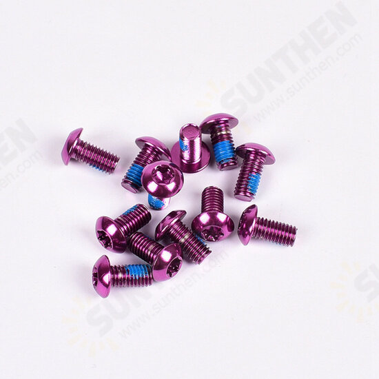 12Pcs Mountain Bike Colorful Disc Screw Alloy Steel Brake Pads Screw Non-slip T25 Screws M5*10MM