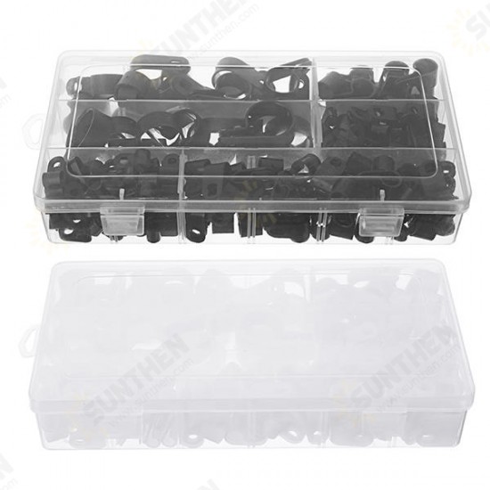 200pcs Black White Plastic R Type Cable Clip Clamp for Multi Diameter Wire Hose Tube