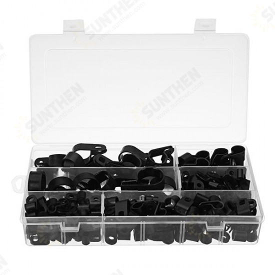 200pcs Black White Plastic R Type Cable Clip Clamp for Multi Diameter Wire Hose Tube