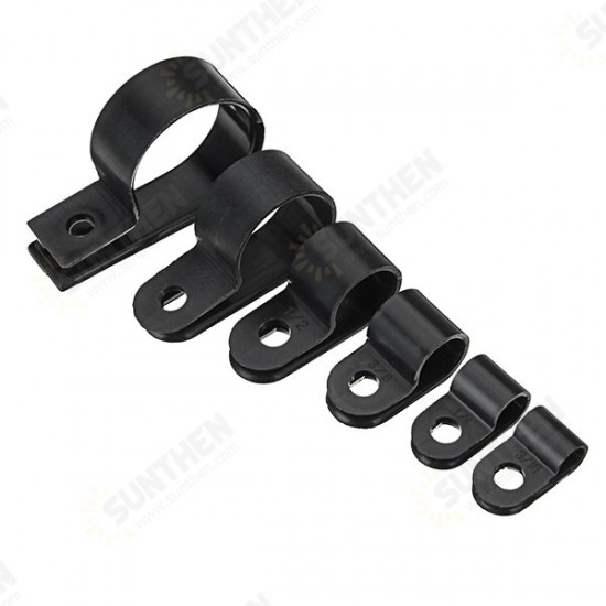 200pcs Black White Plastic R Type Cable Clip Clamp for Multi Diameter Wire Hose Tube