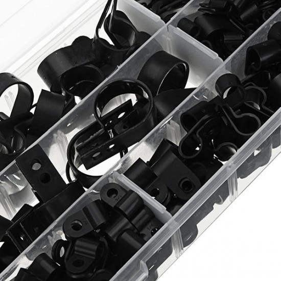 200pcs Black White Plastic R Type Cable Clip Clamp for Multi Diameter Wire Hose Tube
