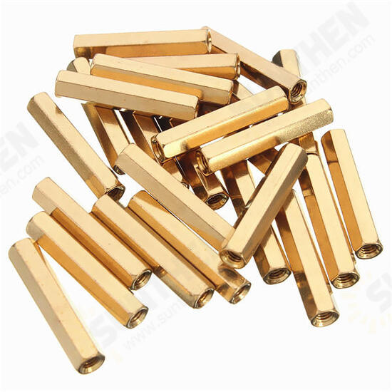 25 pcs M3 Female Thread Hexagon Isolation Column Brass Standoff Spacer