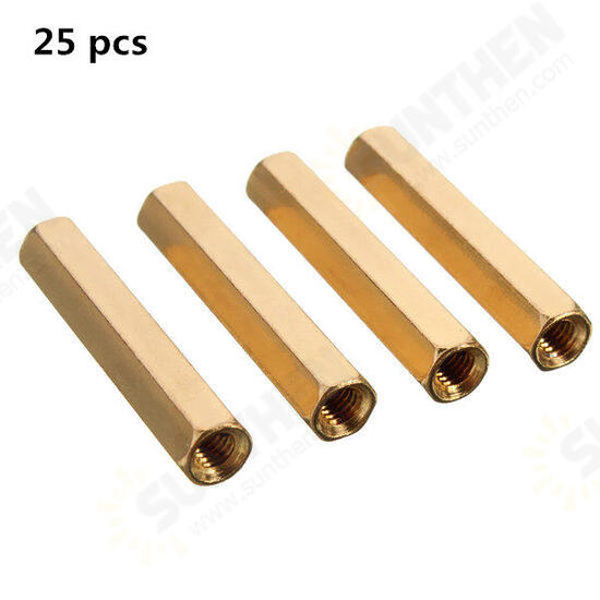 25 pcs M3 Female Thread Hexagon Isolation Column Brass Standoff Spacer