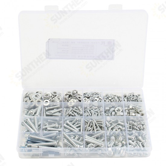 M3 M4 M5 M6 Stainless Steel Phillips Round Head Screws Nuts Flat Washers Assortment Kit 900g