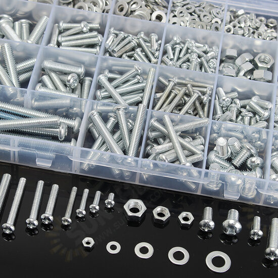 M3 M4 M5 M6 Stainless Steel Phillips Round Head Screws Nuts Flat Washers Assortment Kit 900g