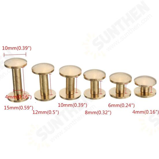 Solid Brass Arc Button Stud Screw Nail 4-15mm Screw Back Leather Belt Button Screws