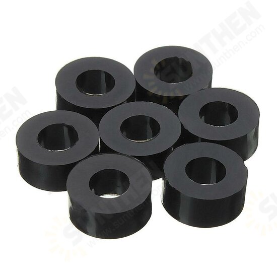 200Pcs Flat Nylon Washer Black Round Spacer Washer Standoff Fastener Hardware 7*3*L