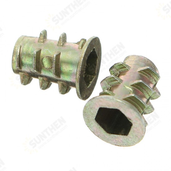 50Pcs M4ZN1 M4 Zinc Alloy Wood Furniture Hex Socket Drive Head Screw-in Threaded Insert Nut